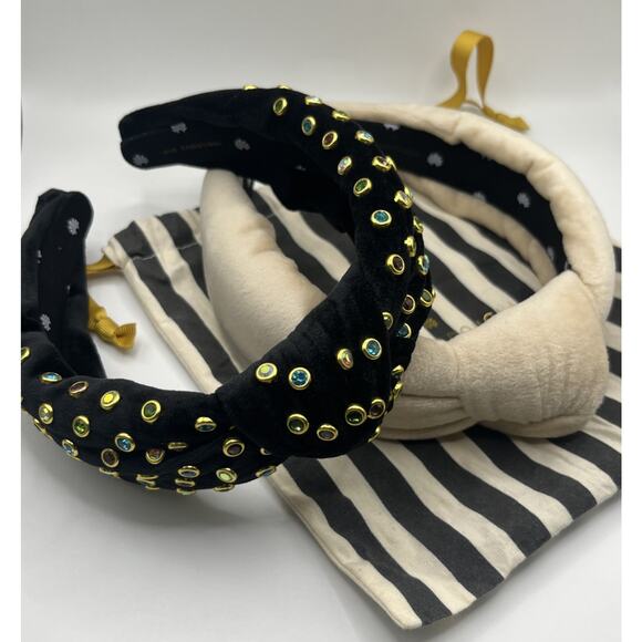 Lele Sadoughi 2 Headbands Kinsey 14K Gold Plate Rainbow Crystal & Velvet Natural